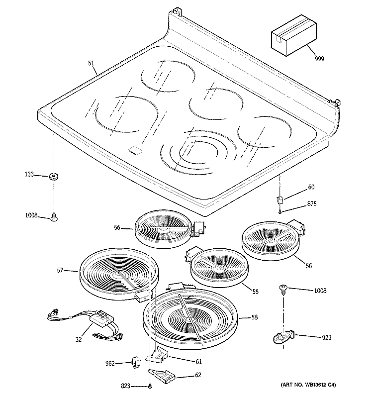 COOKTOP Diagram and Parts List for JB988KK6CC  General Electric Range