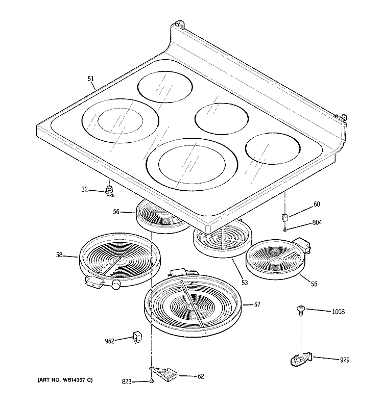 COOKTOP Diagram and Parts List for JCBP71SM2SS  General Electric Range