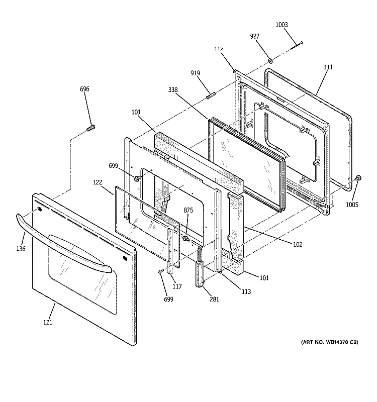 DOOR Diagram and Parts List for JBP77SM1SS  General Electric Range