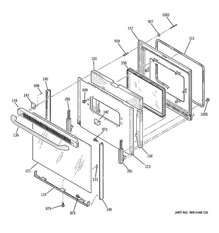 DOOR Diagram and Parts List for JCBS55DM2WW  General Electric Range