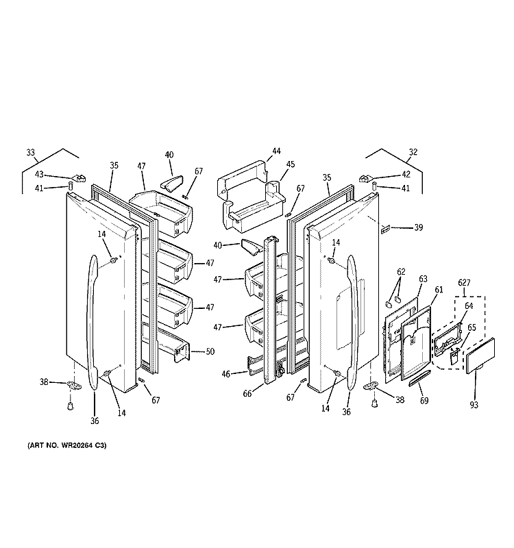 FRESH FOOD DOORS Diagram and Parts List for PGSS5PJXASS  General Electric Refrigerator