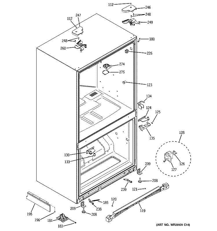 CASE PARTS Diagram and Parts List for PGSS5PJXASS  General Electric Refrigerator