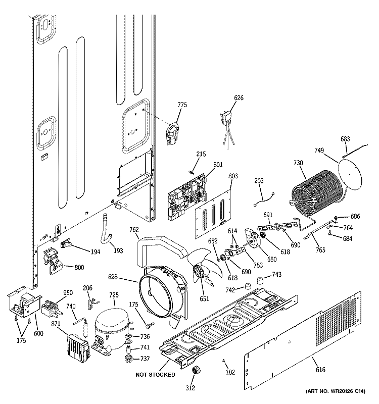 MACHINE COMPARTMENT Diagram and Parts List for PGSS5PJXASS  General Electric Refrigerator
