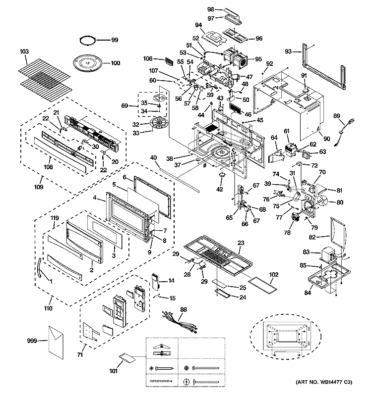 MICROWAVE Diagram and Parts List for PVM1870SM1SS  General Electric Microwave