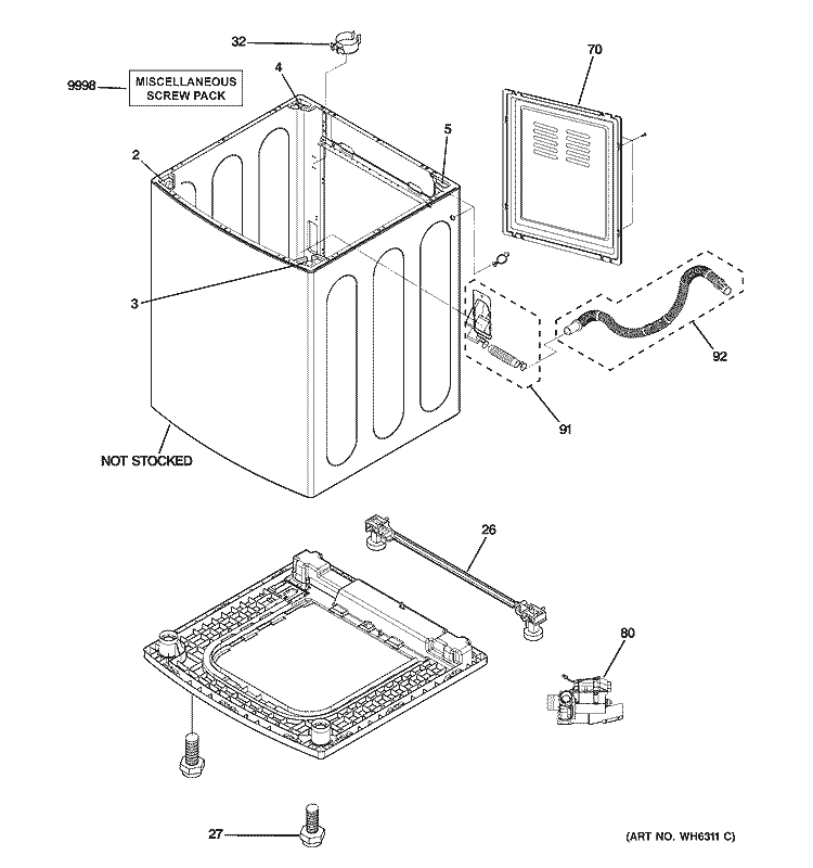CABINET Diagram and Parts List for WPGT9150H0WW  General Electric Washer