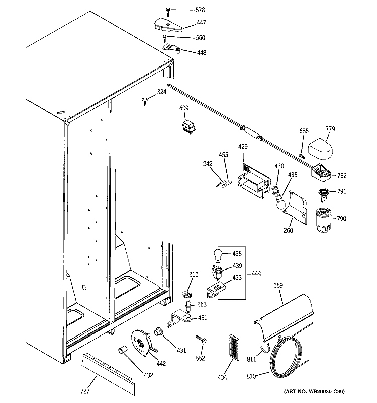 FRESH FOOD SECTION Diagram and Parts List for GSL25JFTEBS  General Electric Refrigerator