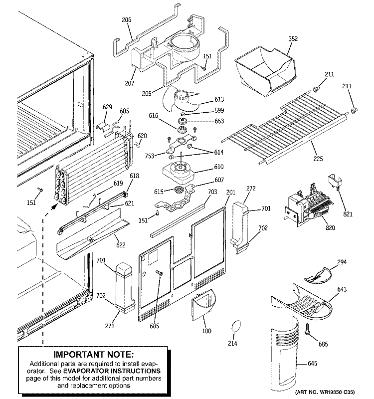 FREEZER SECTION Diagram and Parts List for GTL22JCPBRBS  General Electric Refrigerator