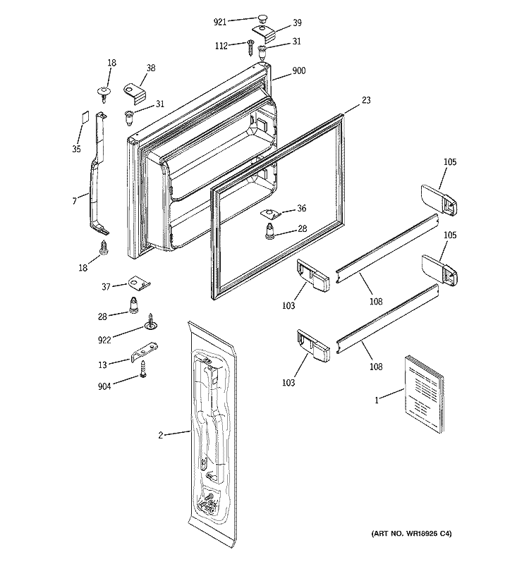 FREEZER DOOR Diagram and Parts List for GTS22JCPCRWW  General Electric Refrigerator