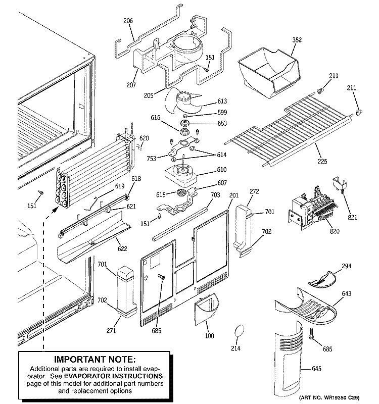 FREEZER SECTION Diagram and Parts List for GTS22JCPDRWW  General Electric Refrigerator