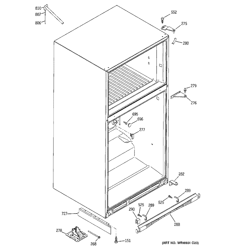 CASE PARTS Diagram and Parts List for GTS22JCPDRWW  General Electric Refrigerator