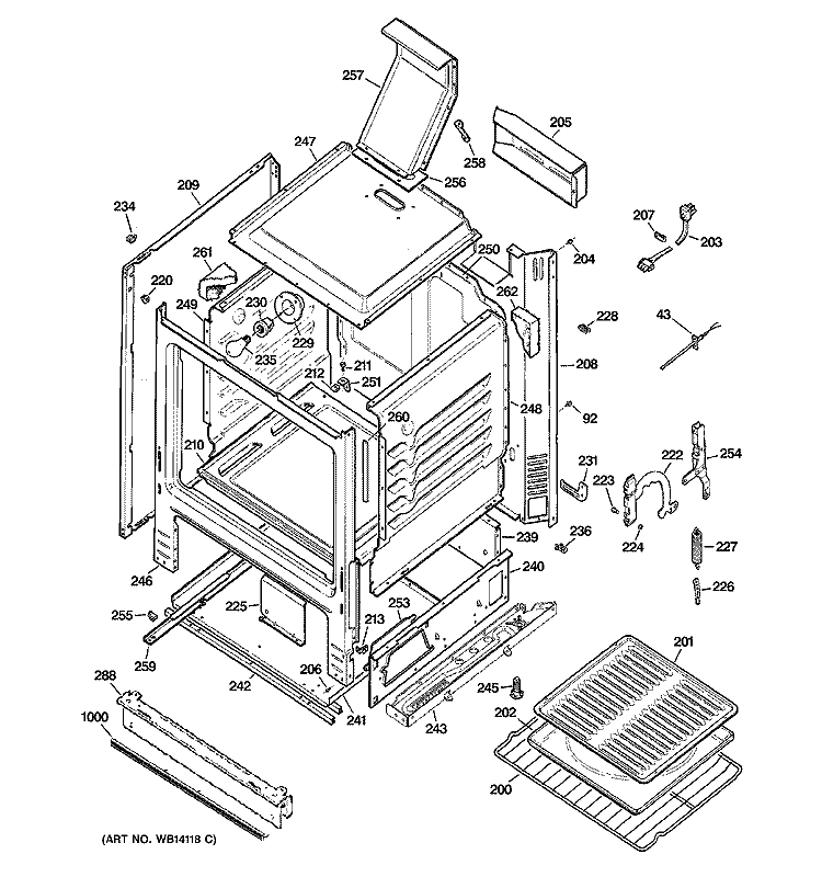 BODY PARTS Diagram and Parts List for JGBS23DEM1CC  General Electric Range