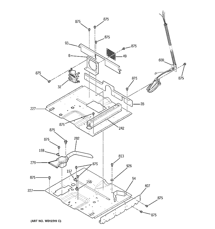 PEDESTAL Diagram and Parts List for JKP86BF2BB  General Electric Microwave Oven Combo