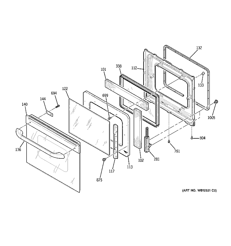 DOOR Diagram and Parts List for JKP86BF3BB  General Electric Microwave Oven Combo