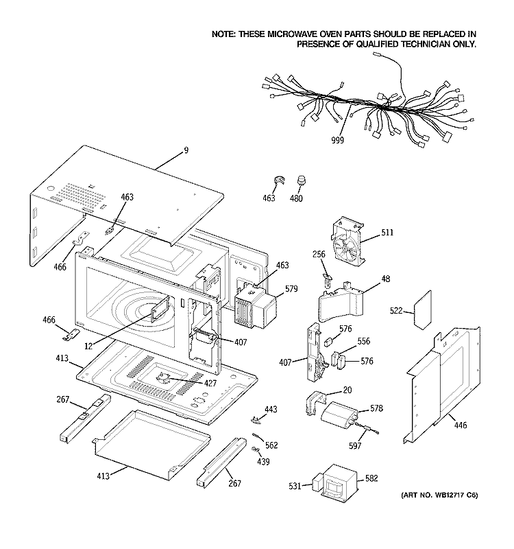 MICROWAVE BODY PARTS Diagram and Parts List for JKP86BF6BB  General Electric Microwave Oven Combo