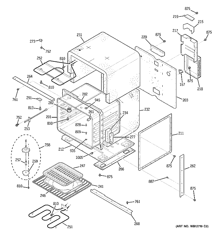 BODY WITH MICROWAVE SUPPORT Diagram and Parts List for JKP86BF6BB  General Electric Microwave Oven Combo