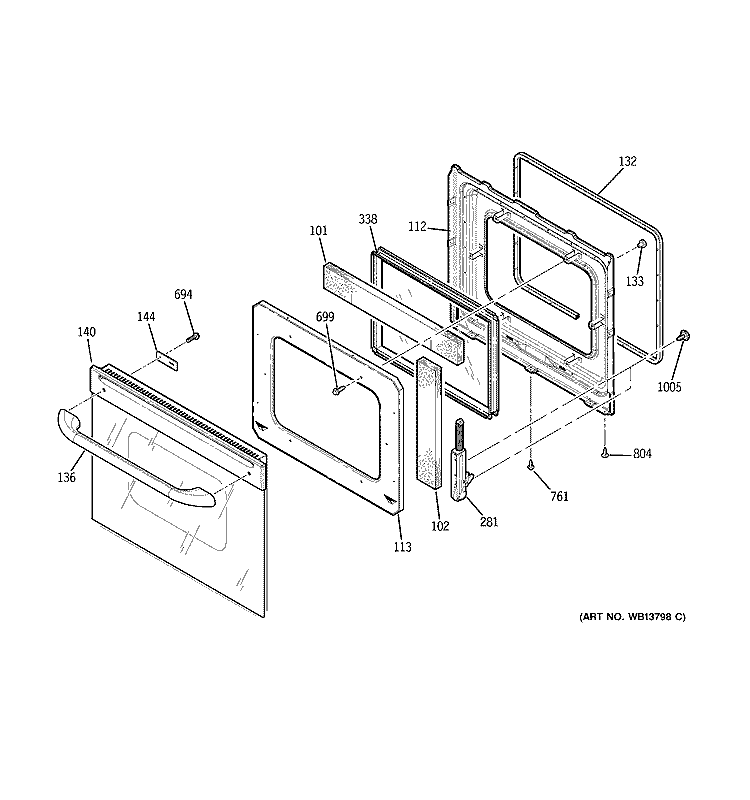 DOOR Diagram and Parts List for JKP86CF7CC  General Electric Microwave Oven Combo