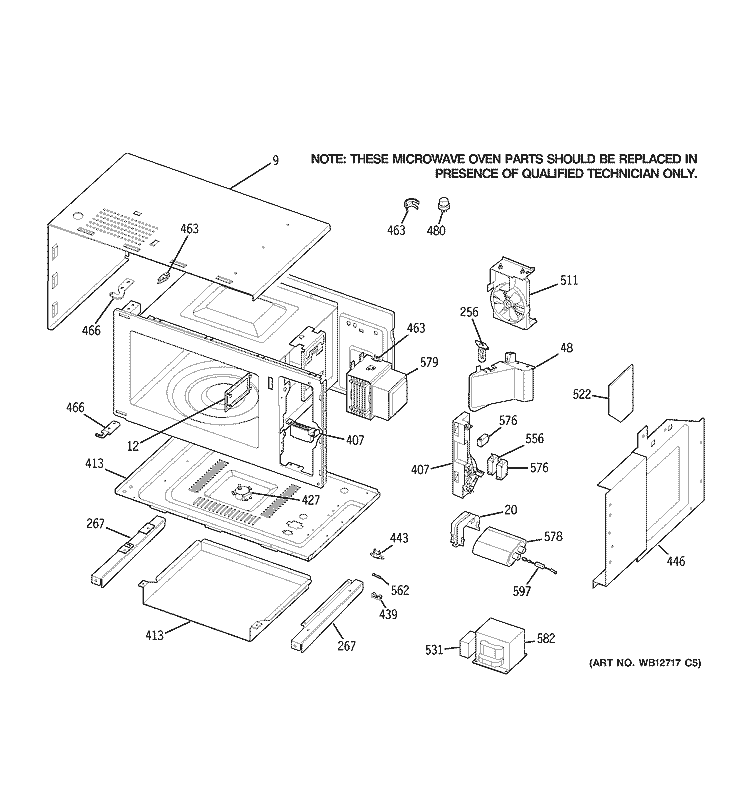 MICROWAVE BODY PARTS Diagram and Parts List for JKP86SH1SS  General Electric Microwave Oven Combo