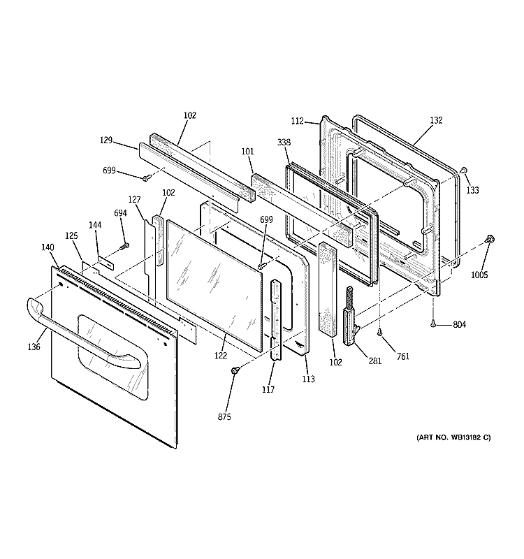 DOOR Diagram and Parts List for JKP86SH3SS  General Electric Microwave Oven Combo