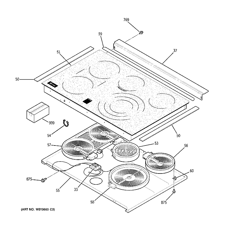 COOKTOP Diagram and Parts List for JS968SK5SS  General Electric Range