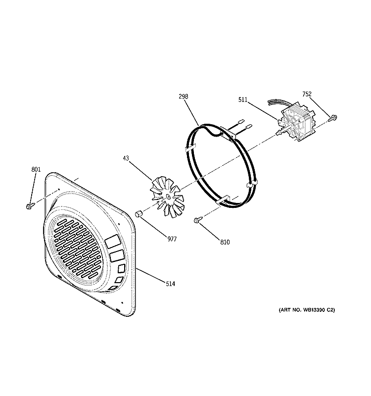 CONVECTION FAN Diagram and Parts List for JT965WF4WW  General Electric Microwave Oven Combo
