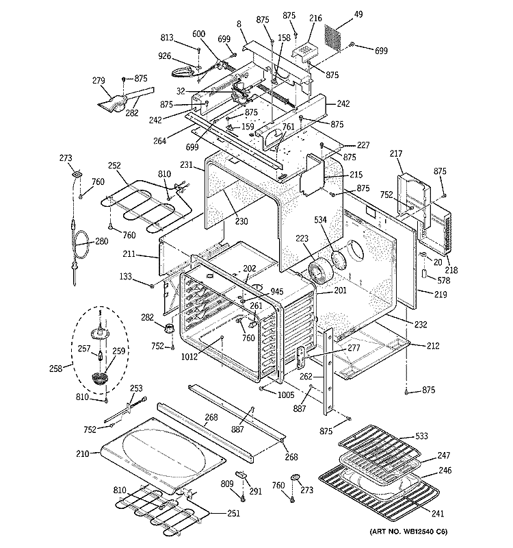 BODY WITH MICROWAVE SUPPORT Diagram and Parts List for JT965CF7CC  General Electric Microwave Oven Combo