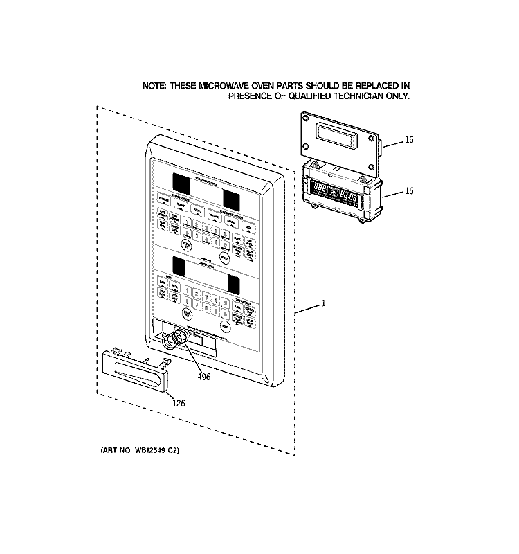 MICROWAVE CONTROL PANEL Diagram and Parts List for JTP86CF3CC  General Electric Microwave Oven Combo