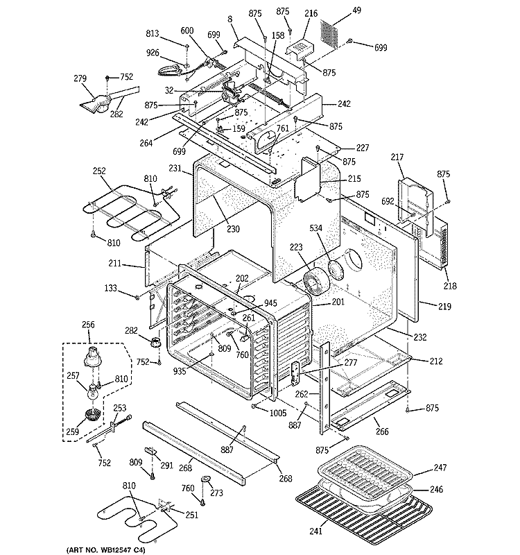 BODY WITH MICROWAVE SUPPORT Diagram and Parts List for JTP86CF5CC  General Electric Microwave Oven Combo