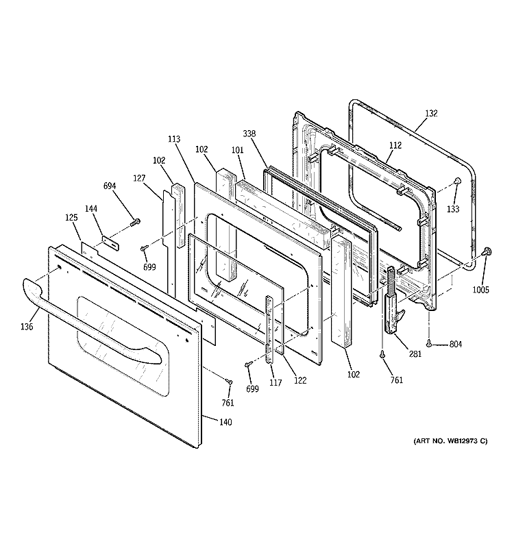 DOOR Diagram and Parts List for JTP86SH1SS  General Electric Microwave Oven Combo