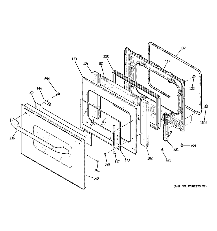 DOOR Diagram and Parts List for JTP86SH6SS  General Electric Microwave Oven Combo