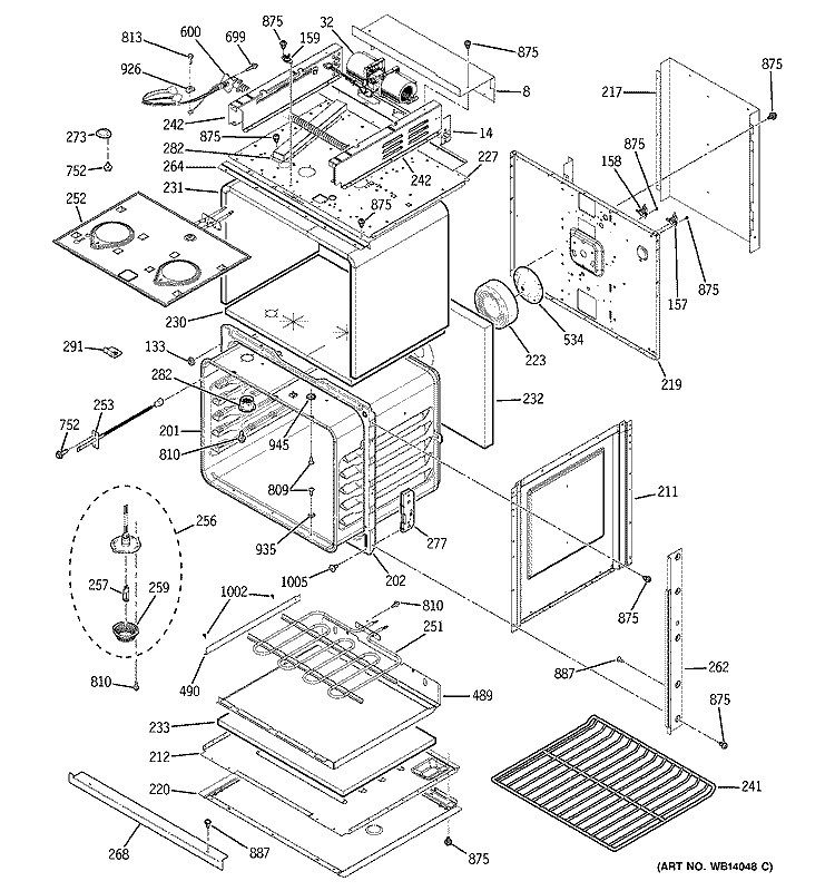 BODY WITH MICROWAVE SUPPORT Diagram and Parts List for JTP90SM1SS  General Electric Microwave Oven Combo
