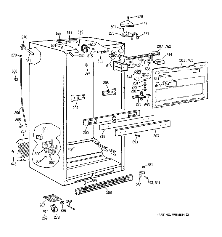 CABINET PARTS Diagram and Parts List for TBX22PRBMLAA  General Electric Refrigerator