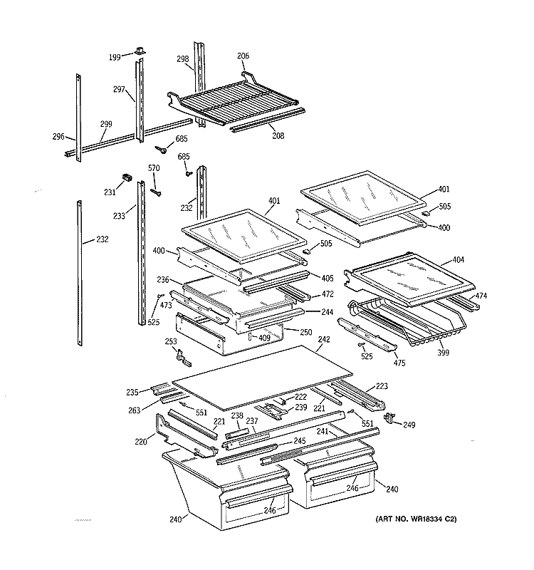 SHELF PARTS Diagram and Parts List for TBX22PRBMLAA  General Electric Refrigerator