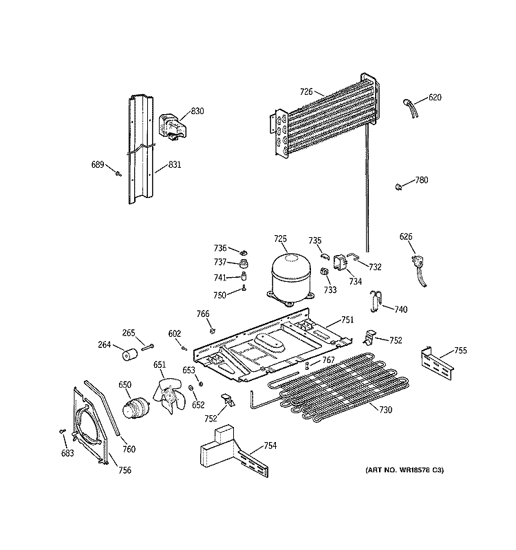 UNIT PARTS Diagram and Parts List for TBX22PRBMLAA  General Electric Refrigerator