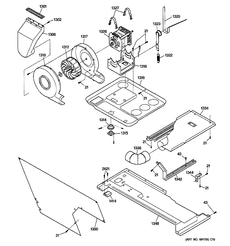 DRYER MOTOR, BLOWER & BELT Diagram and Parts List for WSM2700WEWWW  General Electric Washer Dryer Combo