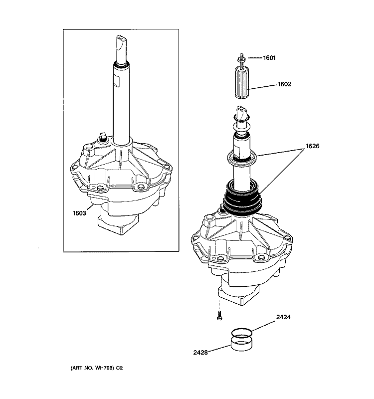 TRANSMISSION Diagram and Parts List for WSM2700WEWWW  General Electric Washer Dryer Combo