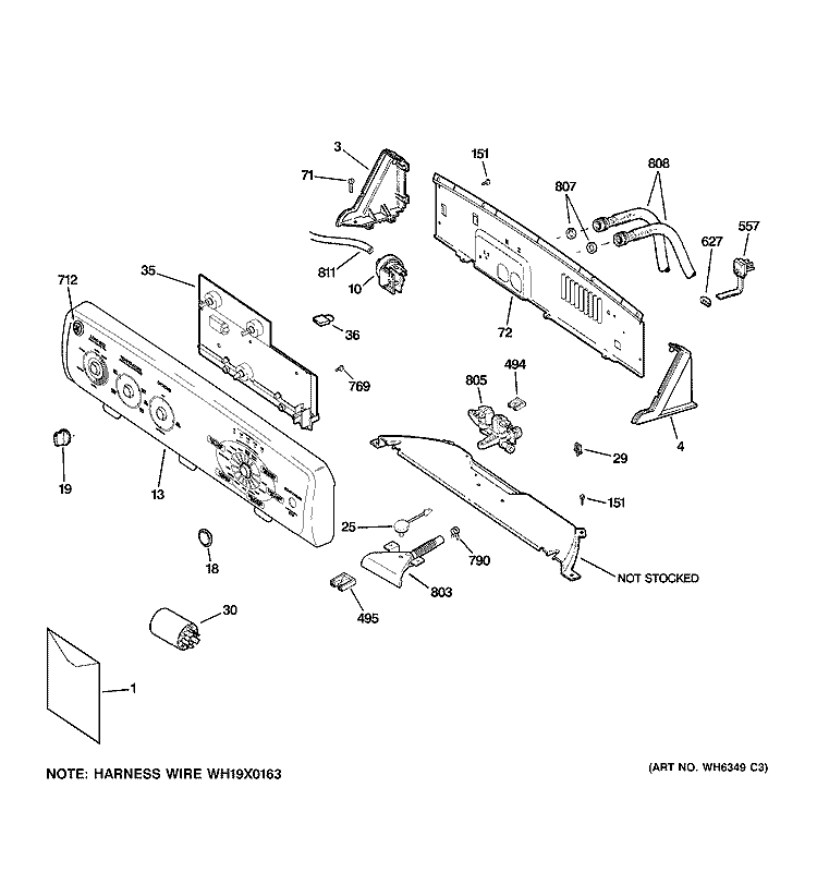 CONTROLS & BACKSPLASH Diagram and Parts List for WWSE5240G0WW  General Electric Washer