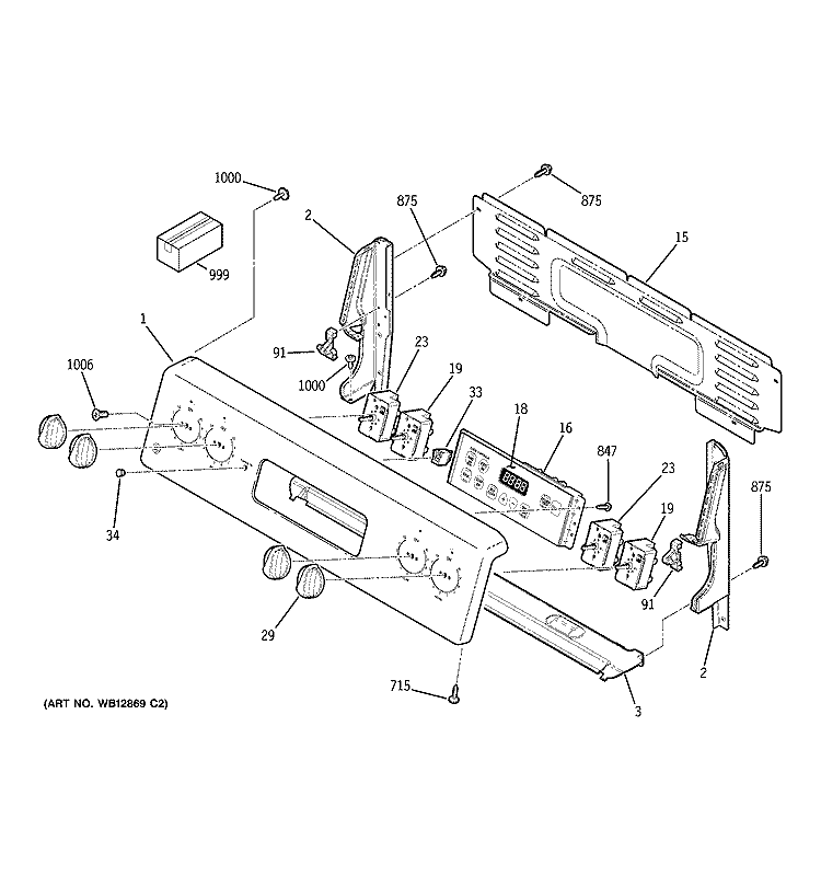 CONTROL PANEL Diagram and Parts List for JBP24EK1BB  General Electric Range