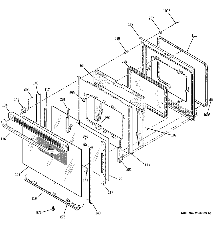 DOOR Diagram and Parts List for JBP24WK1WW  General Electric Range