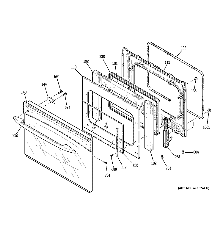 DOOR Diagram and Parts List for JCS905BK3BB  General Electric Range