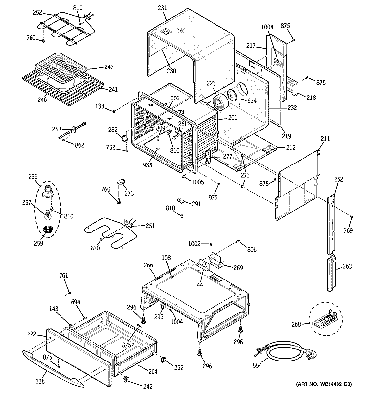 BODY PARTS Diagram and Parts List for JCS905SK3SS  General Electric Range