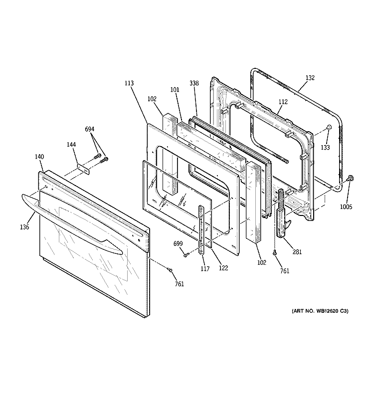 DOOR Diagram and Parts List for JCS968WK4WW  General Electric Range