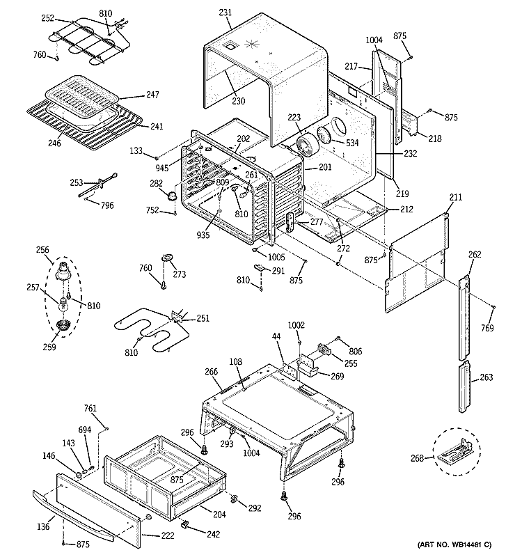 BODY PARTS Diagram and Parts List for JS905TK3WW  General Electric Range