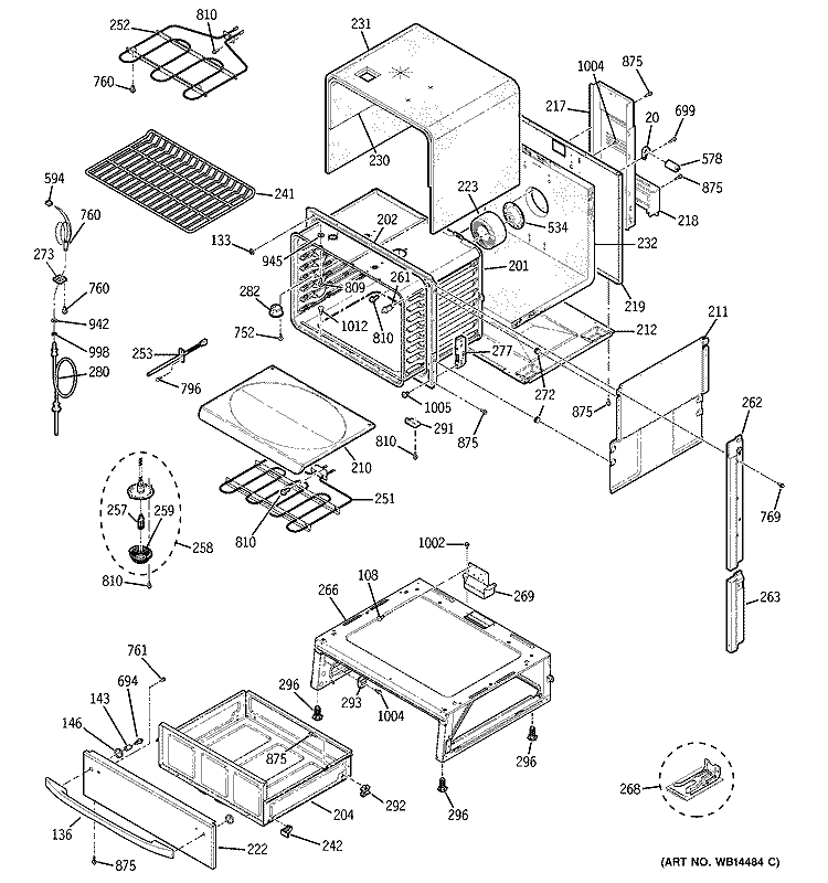 BODY PARTS Diagram and Parts List for JS968KK4CC  General Electric Range