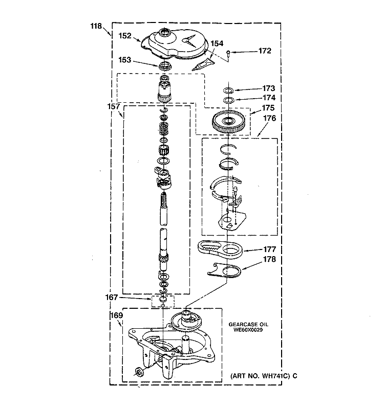 TRANSMISSION PARTS Diagram and Parts List for WSM2420TBAAA  General Electric Washer Dryer Combo