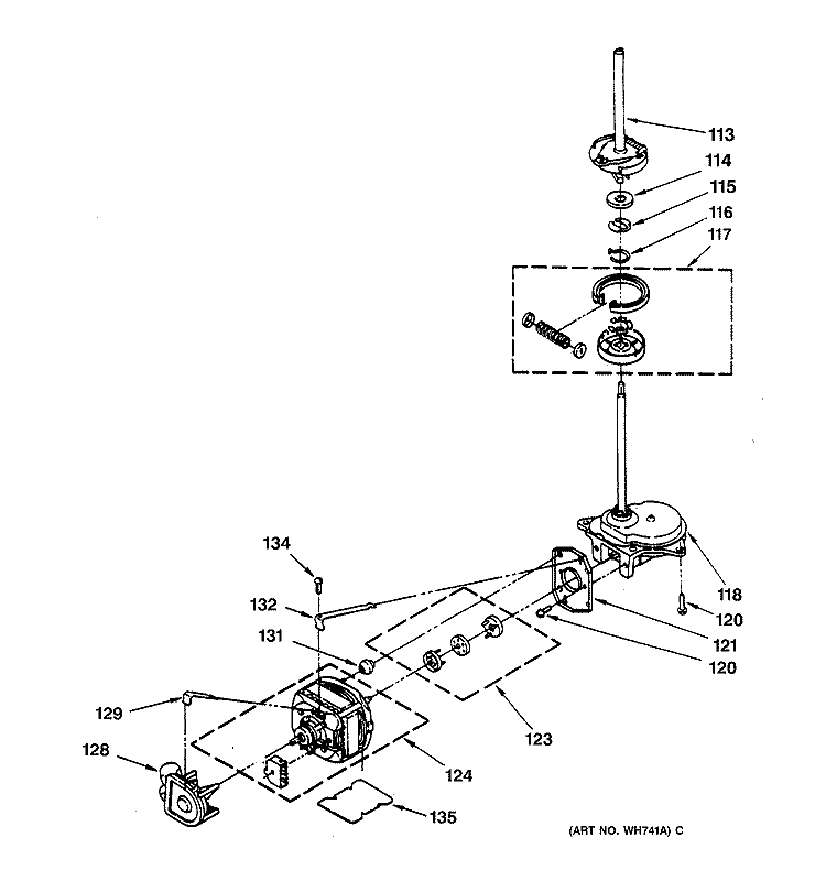 MOTOR & TRANSMISSION ASSSEMBLY Diagram and Parts List for WSM2420TBAAA  General Electric Washer Dryer Combo