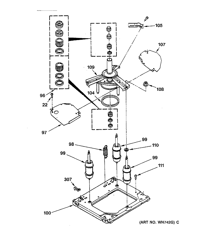 SUSPENSION ASSSEMBLY Diagram and Parts List for WSM2420TBAAA  General Electric Washer Dryer Combo