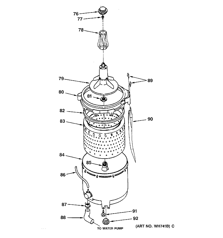 TUB Diagram and Parts List for WSM2420TBAAA  General Electric Washer Dryer Combo