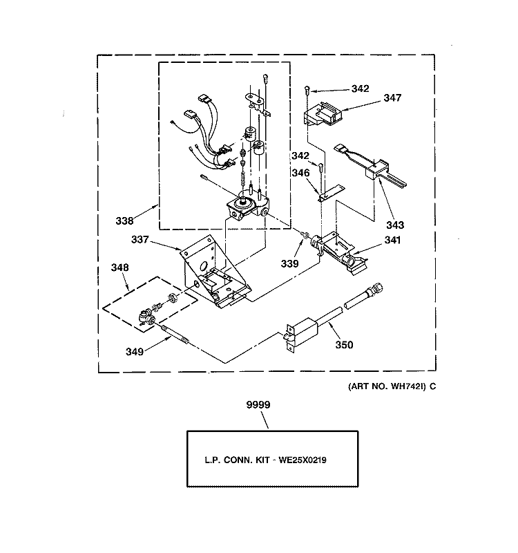 BURNER ASSEMBLY Diagram and Parts List for WSM2480TAAAA  General Electric Washer Dryer Combo