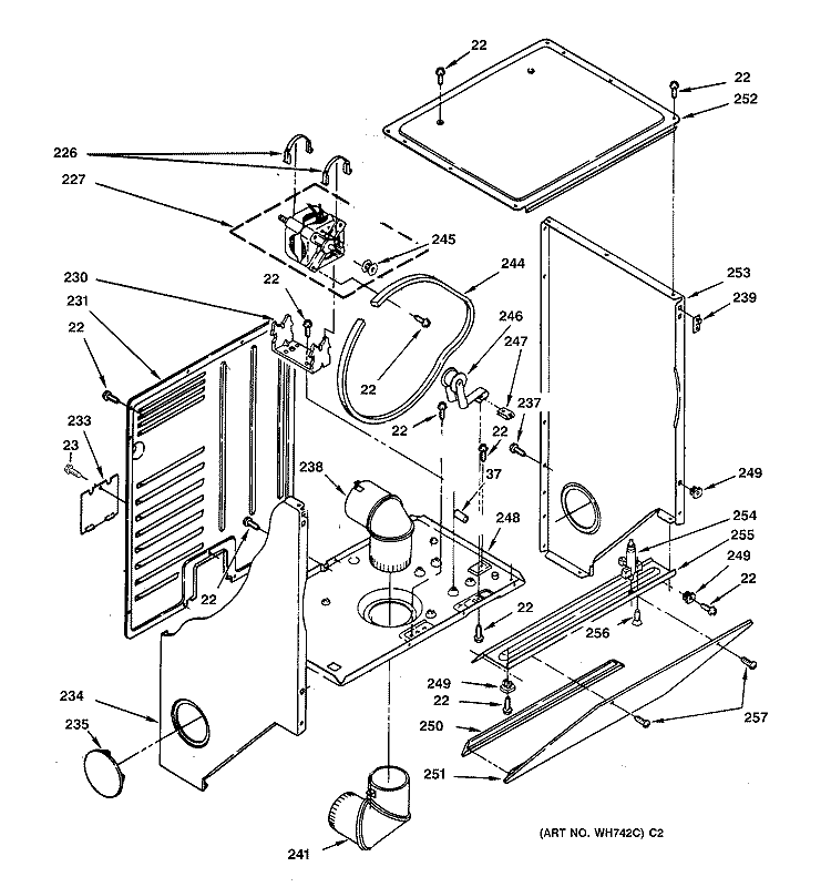 DRYER CABINET & MOTOR PARTS Diagram and Parts List for WSM2480TAAAA  General Electric Washer Dryer Combo