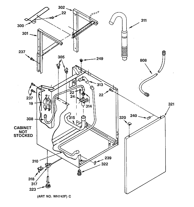 WASHER CABINET PARTS Diagram and Parts List for WSM2480TAAAA  General Electric Washer Dryer Combo